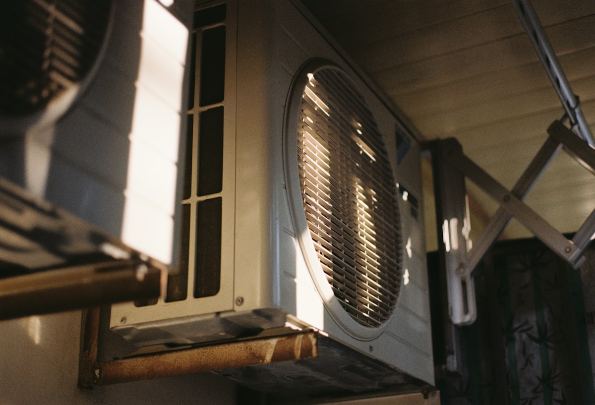 Outdoor air conditioning condenser units in a residential setting