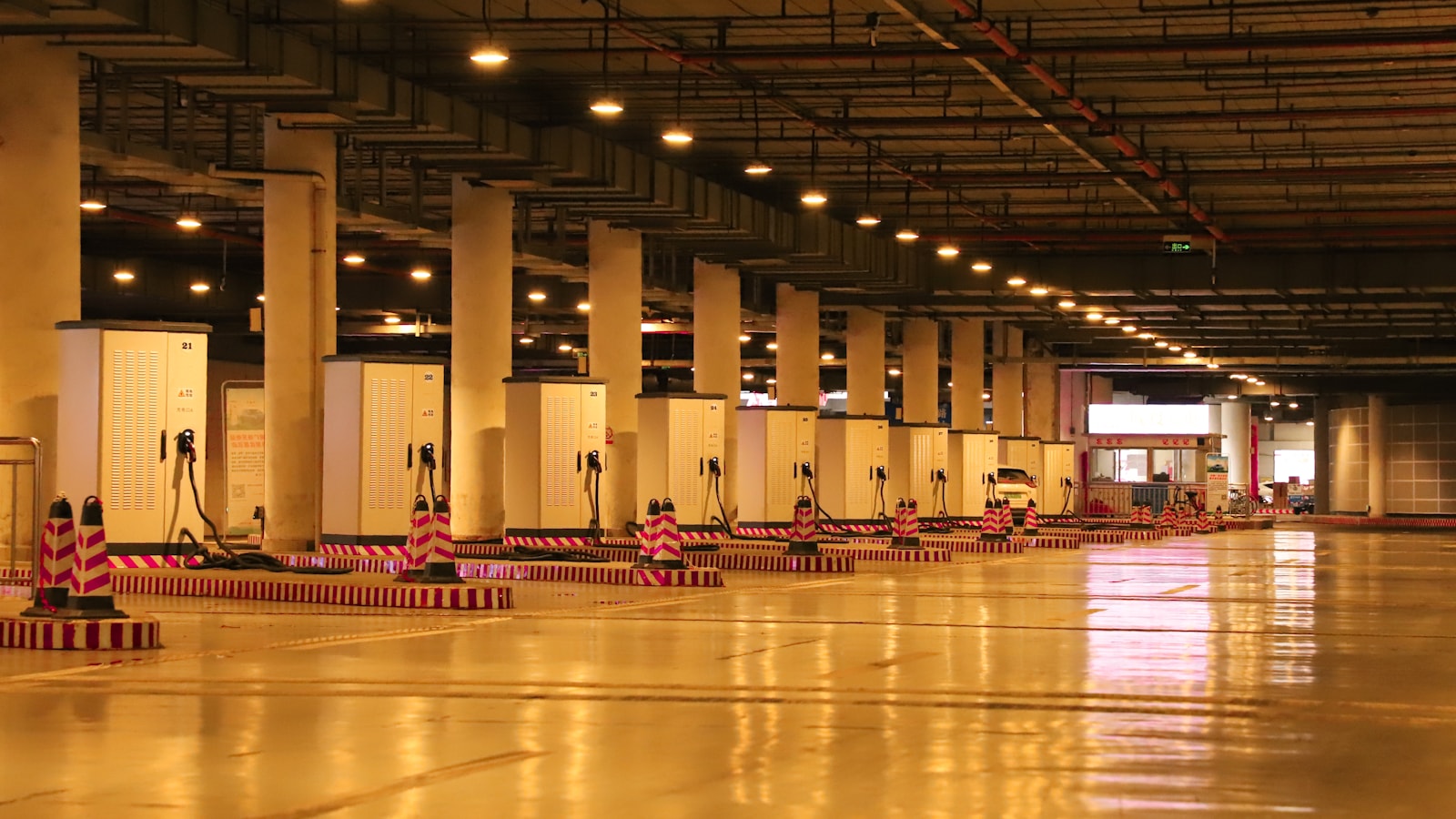 Large warehouse interior with industrial HVAC and climate control systems